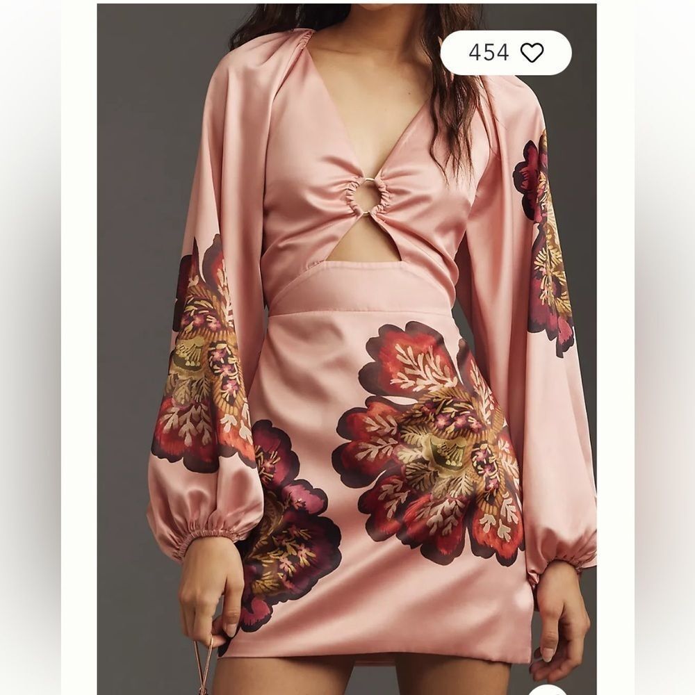 Significant Other size 10 $304 Long-Sleeve V-Neck Cutout Printed Mini Dress - Picture 5 of 12